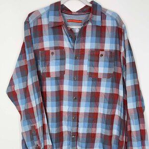 The North Face Mens XL plaid long sleeve button up shirt maroon and blue (2007)